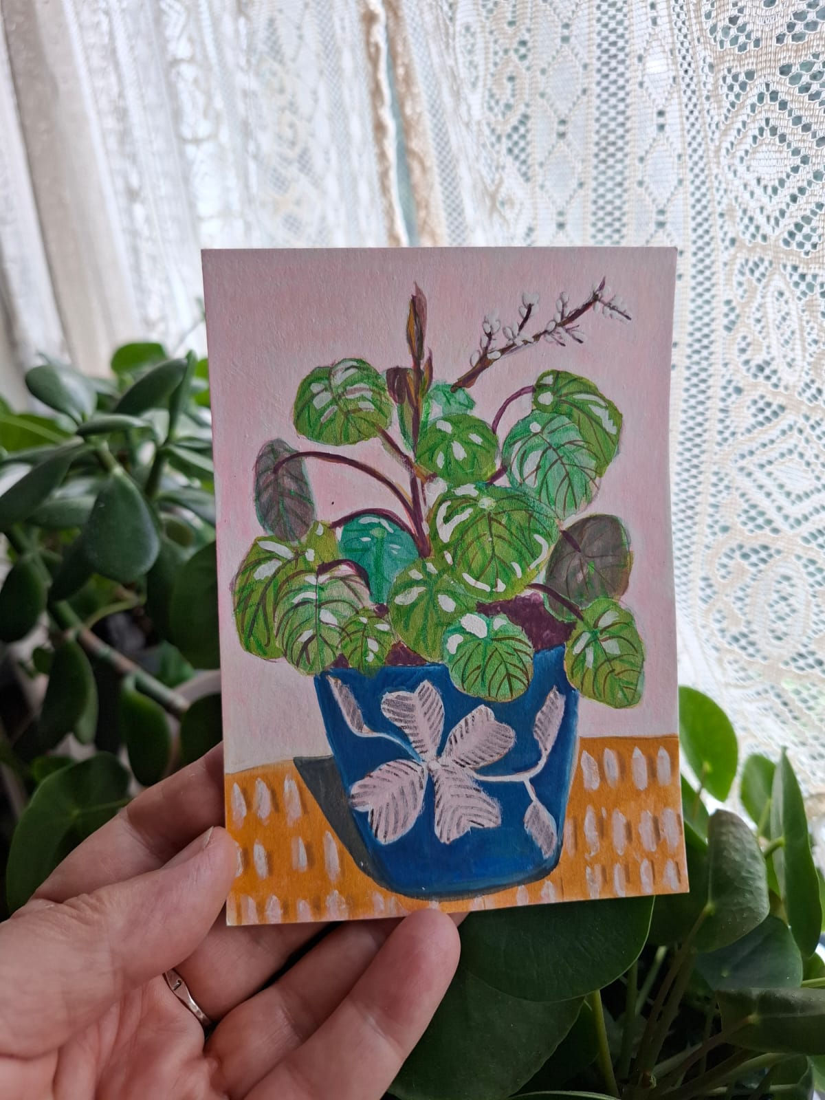 Plant on Mustard Cloth - Original painting