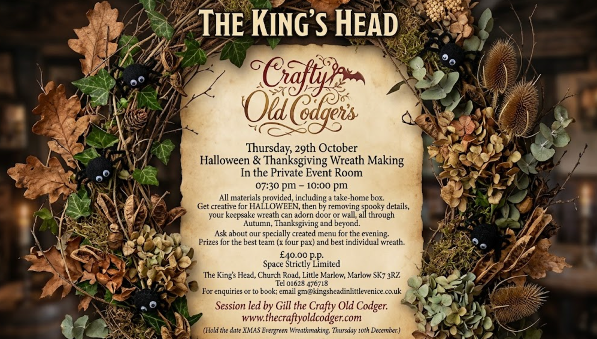 Halloween Wreath - Adult Wreath-Making Workshop | The Kings Head Little Marlow
