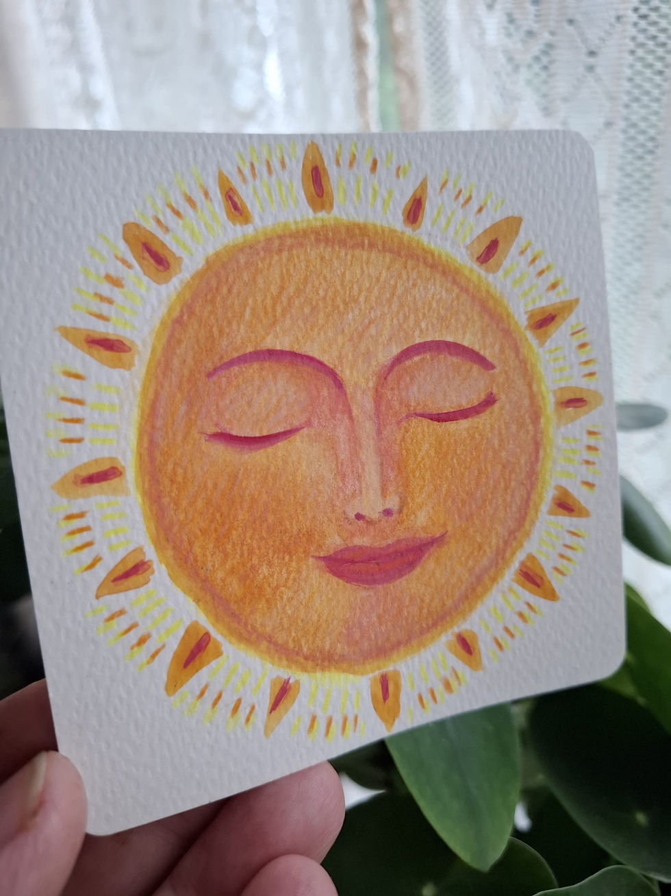 Thumbnail: Original 10cm Square Artwork – Sun Art - by Lynne D Jones