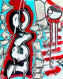 "L.O.V.E. - Fuck you!"  -  Acryl & Collage auf Leinwand, 40x50cm (2022)  -  Preis: Auf Anfrage