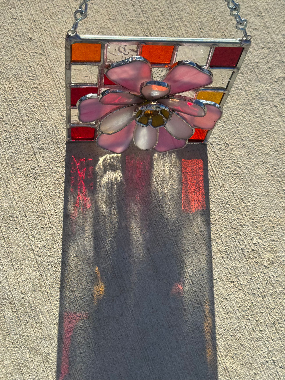 Thumbnail: 5x5” 3D Gridded Flower in Reds & Pinks