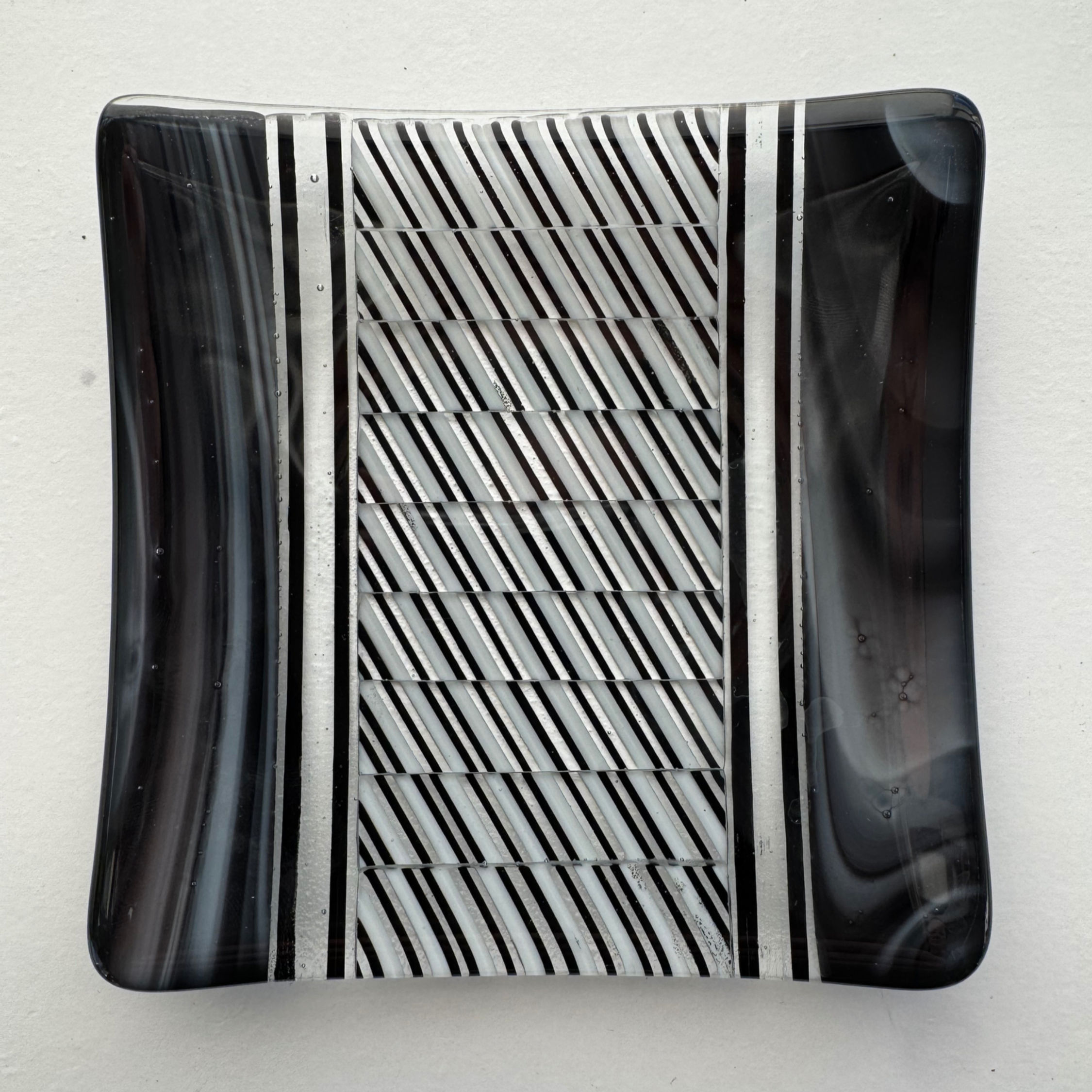 5x5 Fused Black Striped Bargello Dish