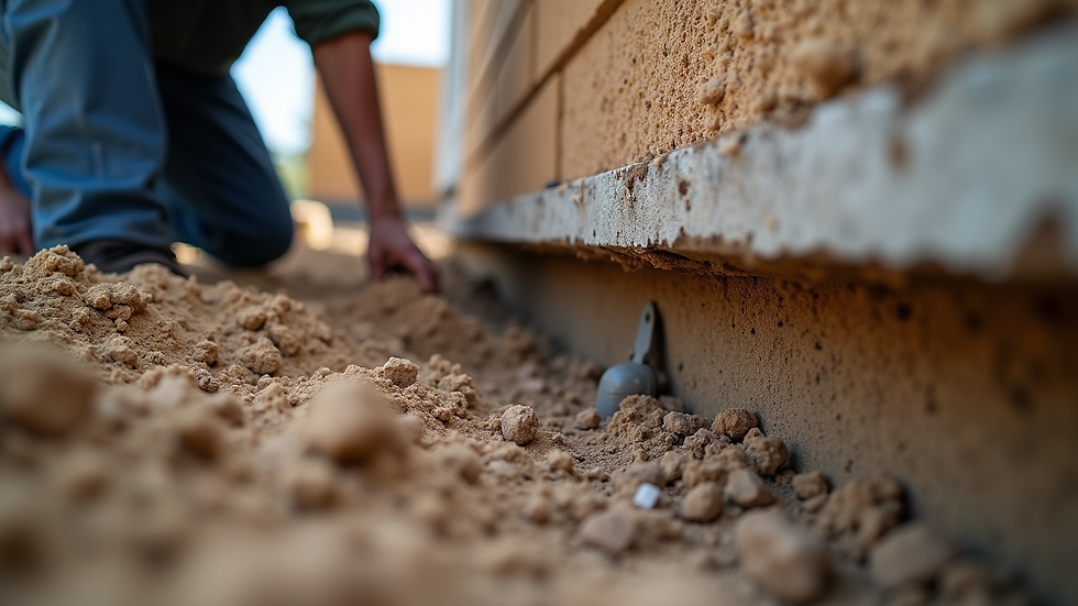 Close-up view of underpinning contractors installing foundation supports