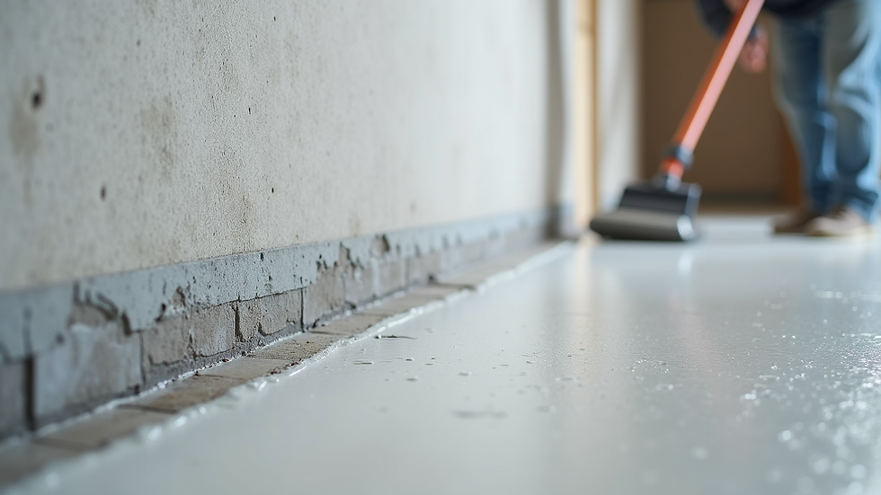 Eye-level view of basement wall being sealed with waterproof coating