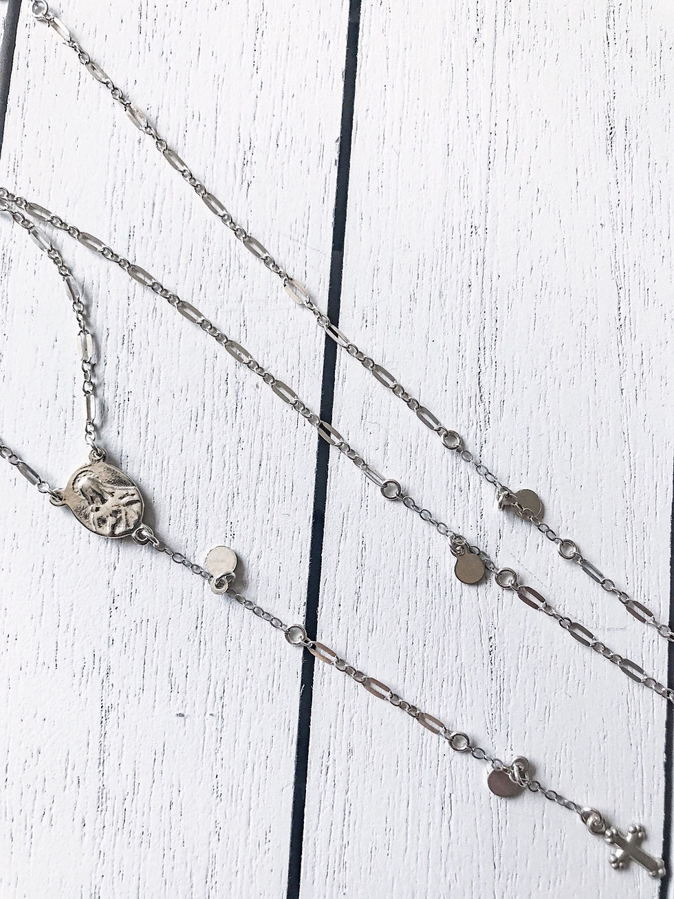Thumbnail: Rosary Lariat Necklace - Sterling Silver