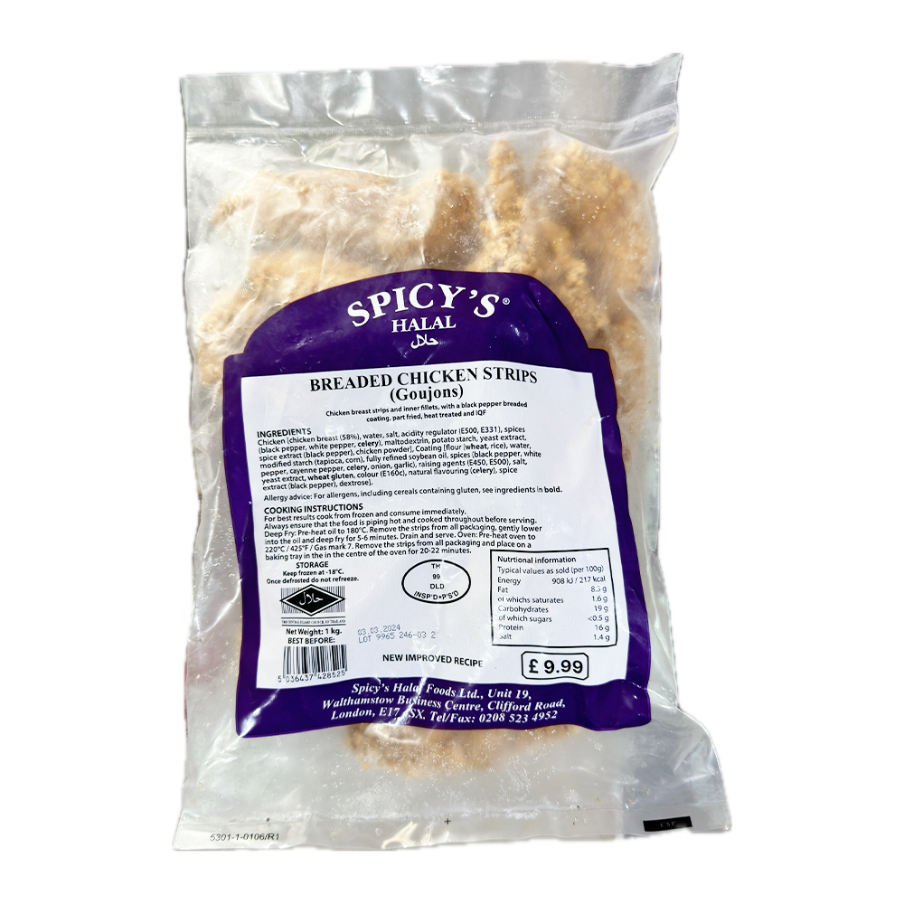SPICYS BREADED CHICKEN STRIPS 1KG