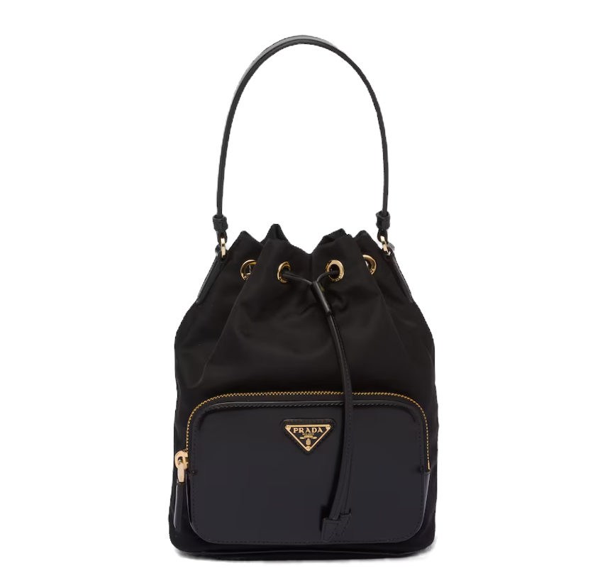 Prada Duet Bucket Bag in Re-Nylon and Brushed Leather Promo Sales Discount