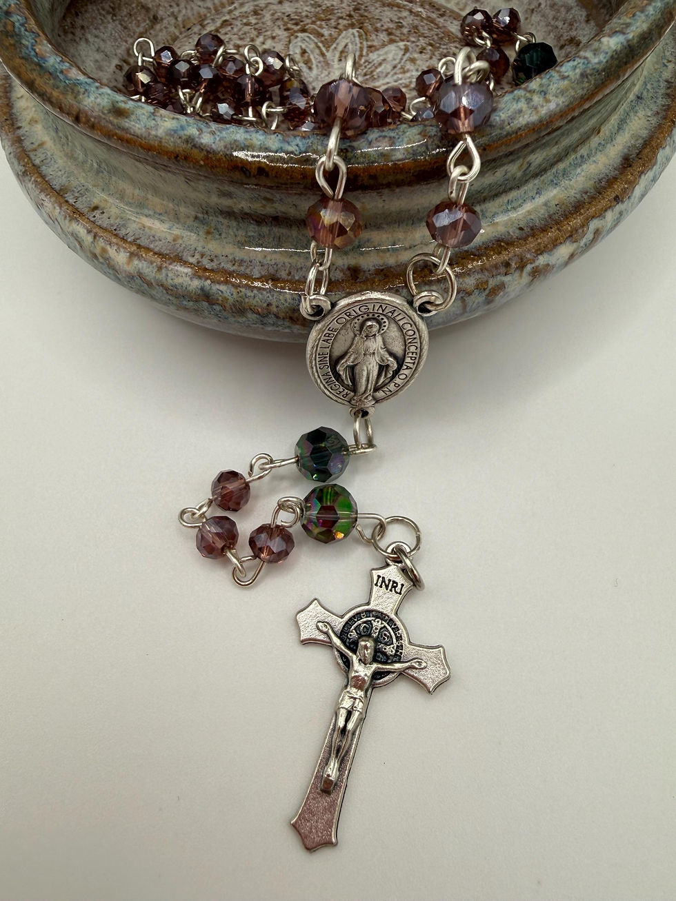 Thumbnail: Purple Crystal Rosary, Iridescent Our Father Beads, Miraculous Medal