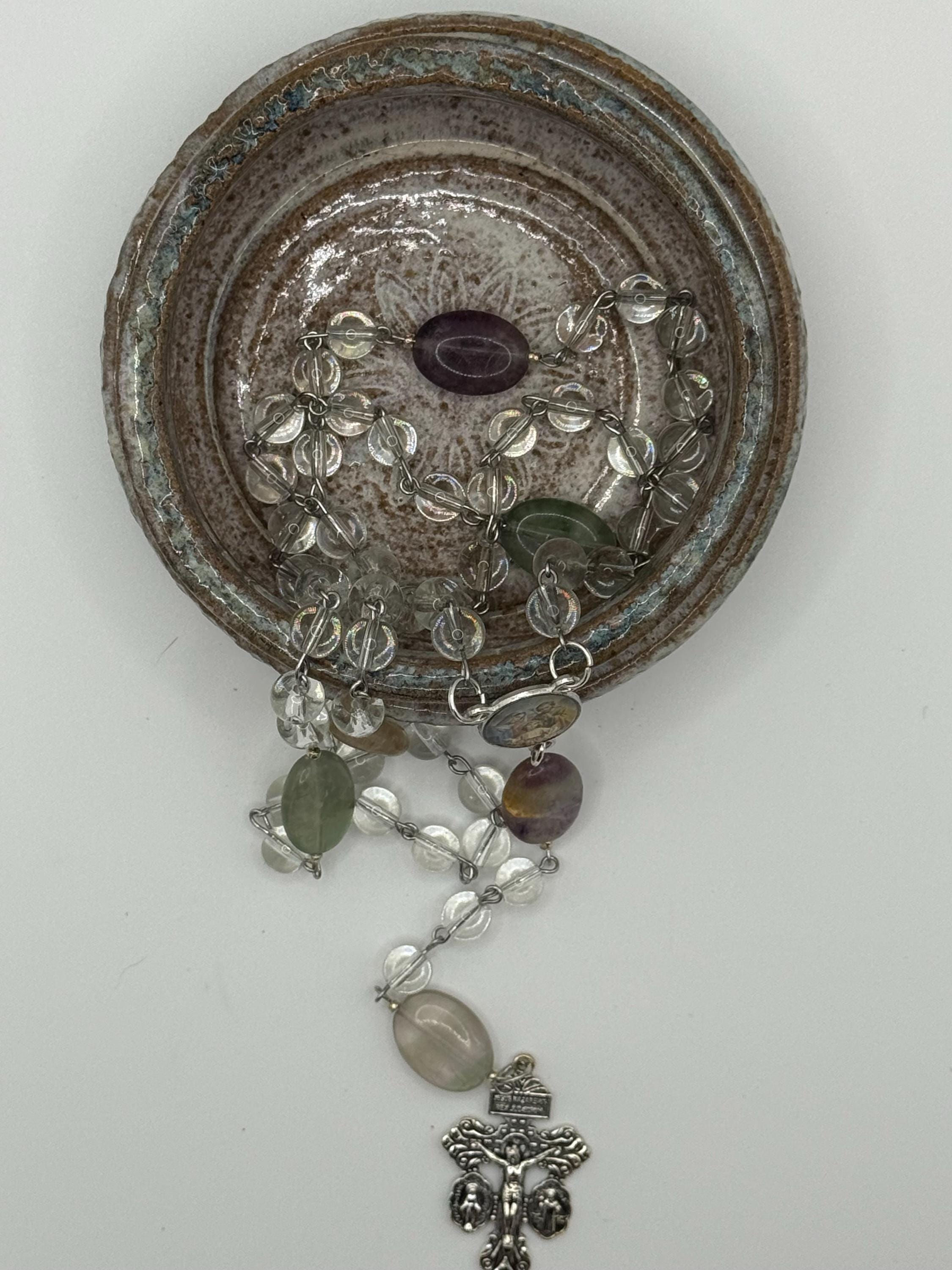 Clear Crystal Rosary, Natural Stone Our Father Beads, Holy Family Center