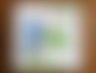 A painting of a blue bird resting on the stem of a leafy green plant.