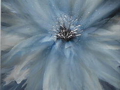 A close-up painting of a light blue dewy, flowing flower.