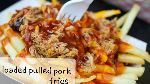 Loaded pulled pork fries with sauce on top
