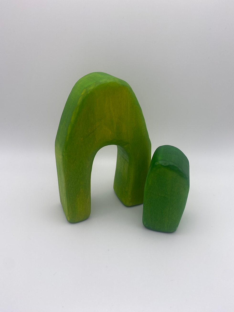 Thumbnail: image shows a green painted wooden toy scenery piece against a white background with centre piece removed to form a tunnel.