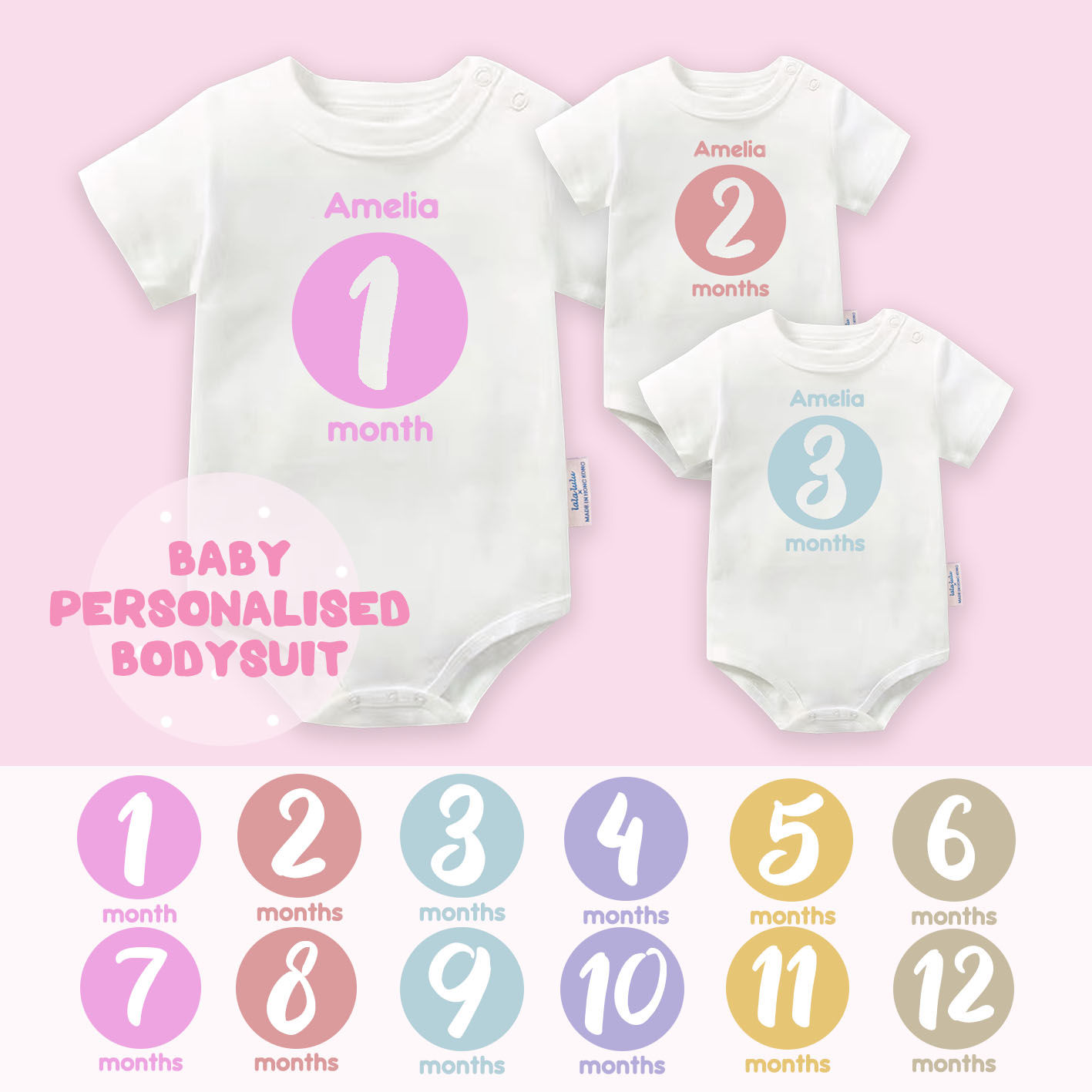 Baby Monthly Milestone Personalised Bodysuit -Pastel