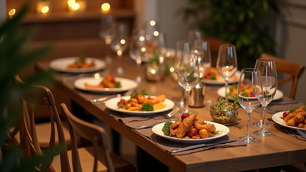 High angle view of an elegant dining setup with premium catering service