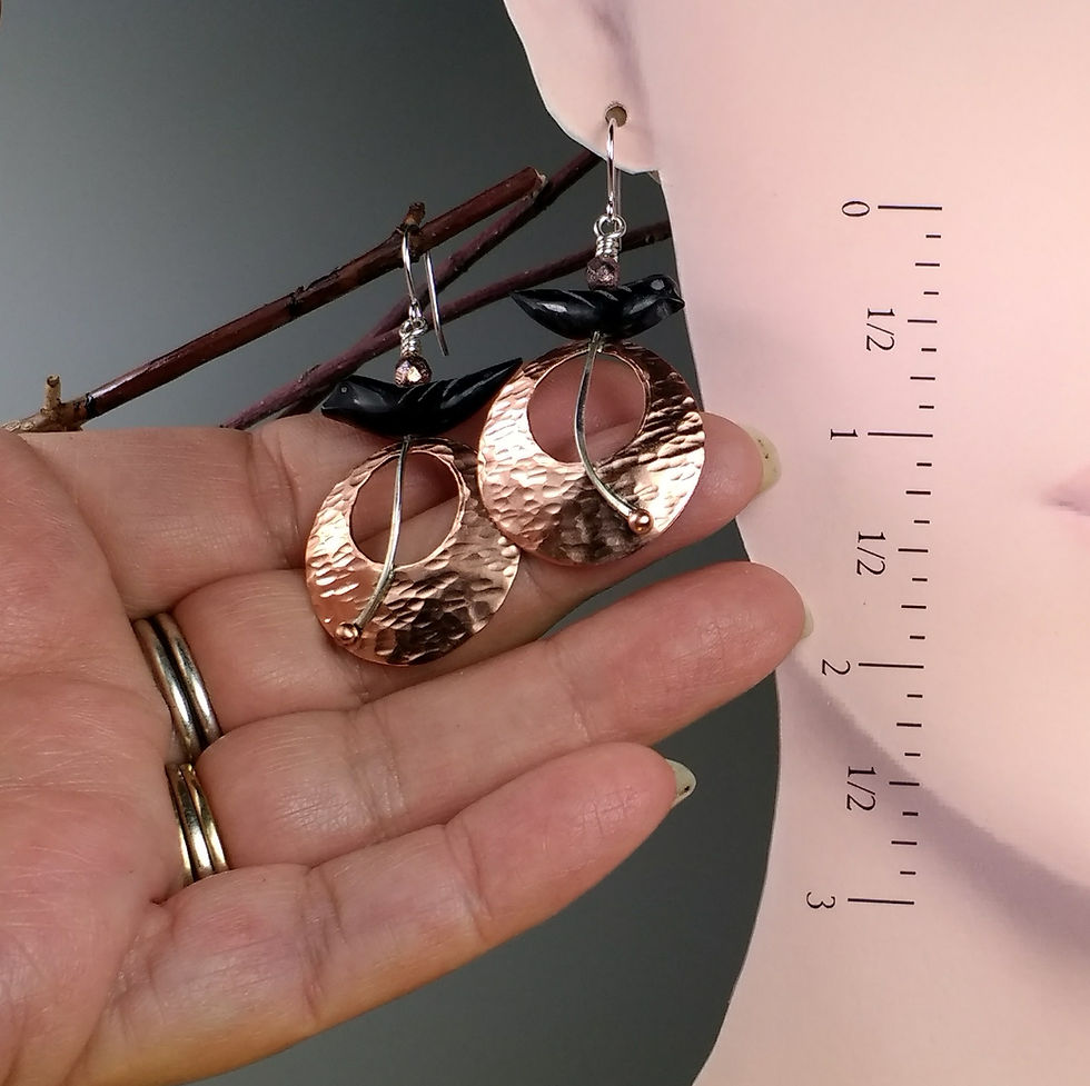 Thumbnail: Onyx Raven Hammered Copper Earrings