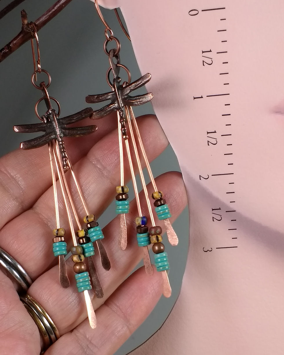 Thumbnail: Hook Earrings .. Mykonos Dragonflies Copper Water Dancers