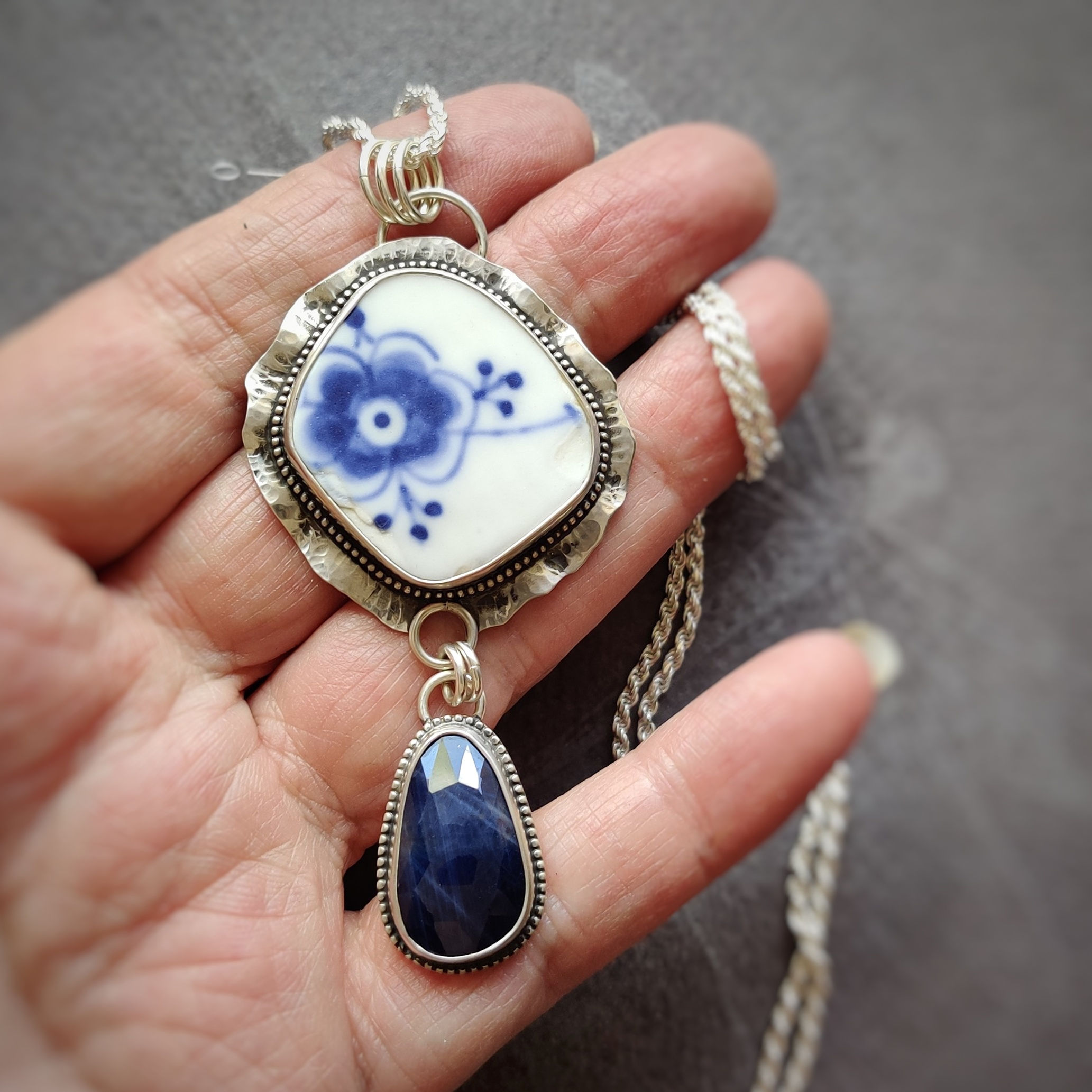 Pottery Shard Series .. blossoms blue 