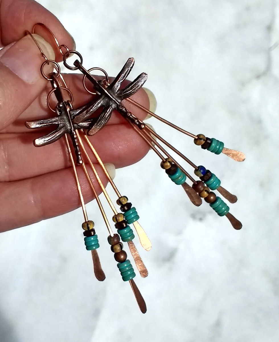 Hook Earrings .. Mykonos Dragonflies Copper Water Dancers