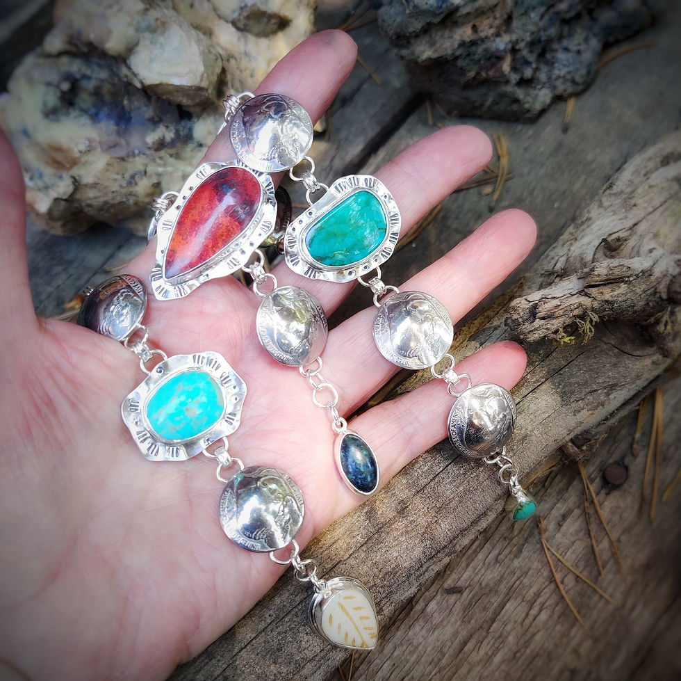 Thumbnail: Buffalo Herd .. Turquoise Mountain & bone feather 