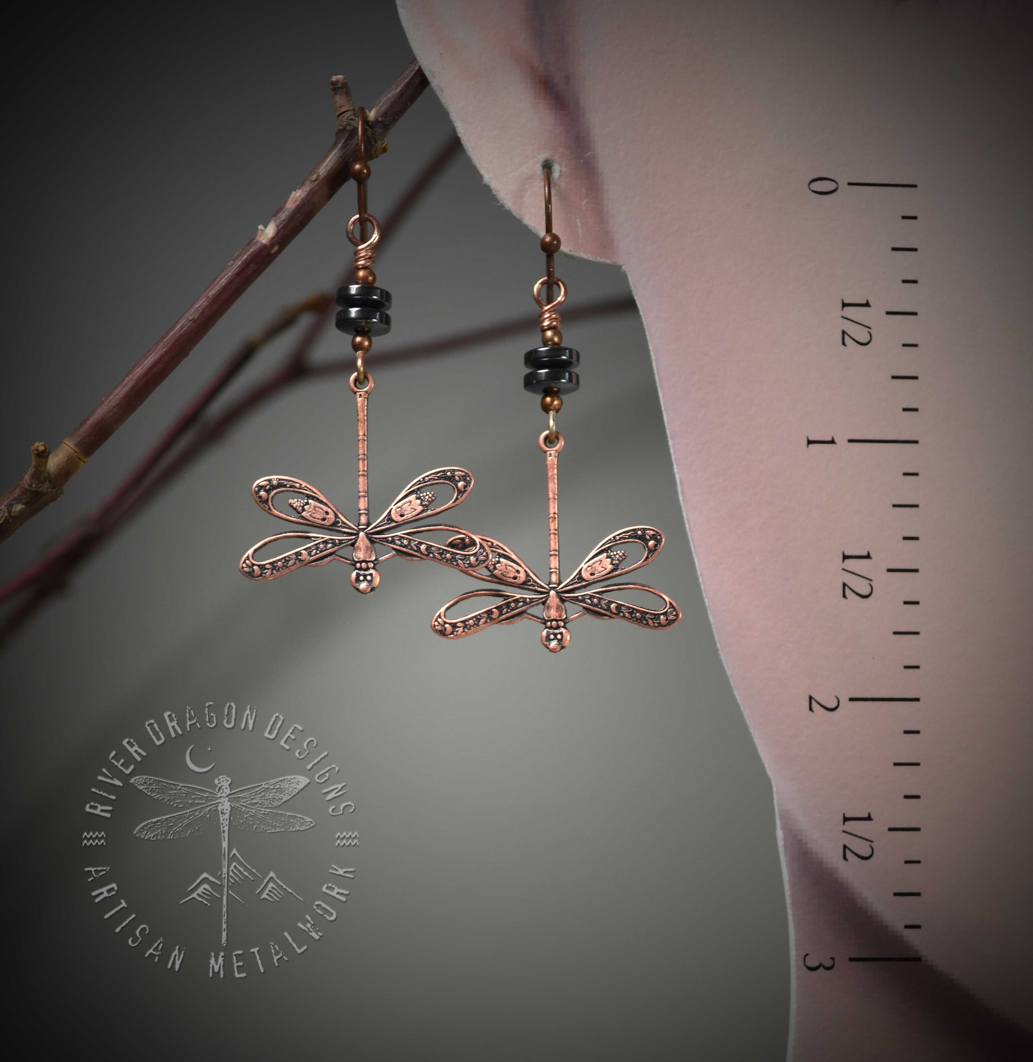 Copper Dragon .. hook earrings