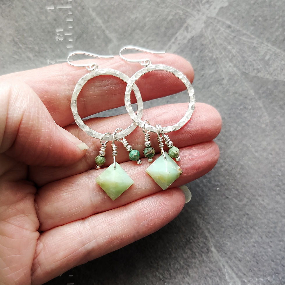 Thumbnail: Chrysoprase Pyramids Hammered Hoops 