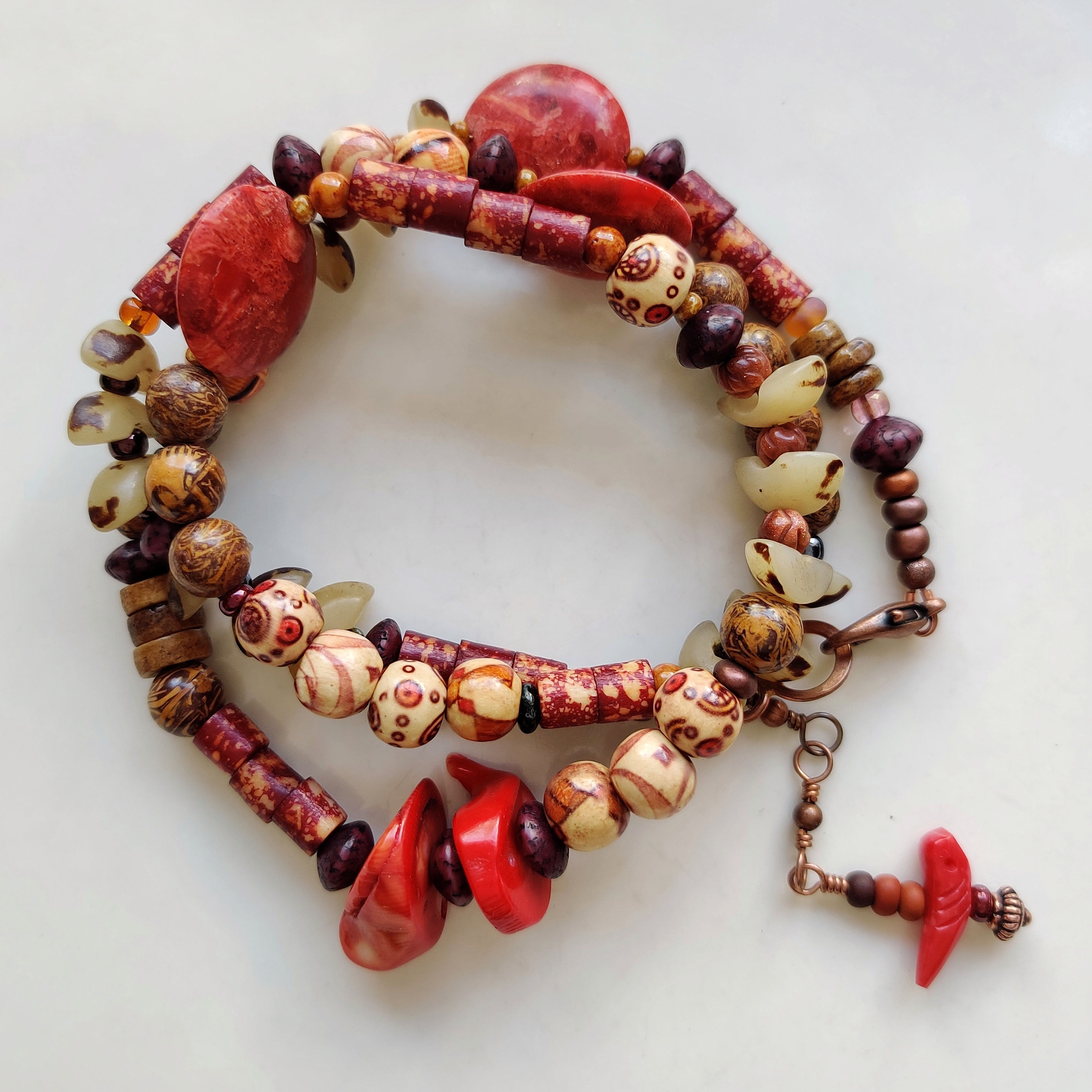 Red Bird Tribal .. 3 Wrap Bracelet