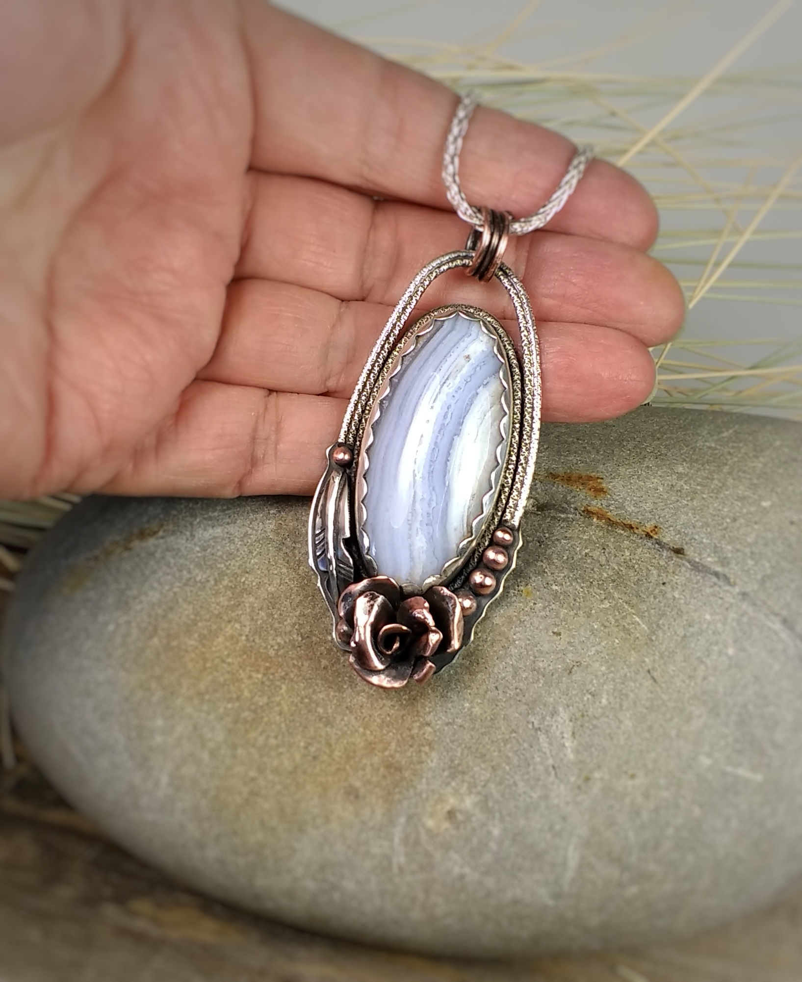 Feathered Rose .. pendant necklace