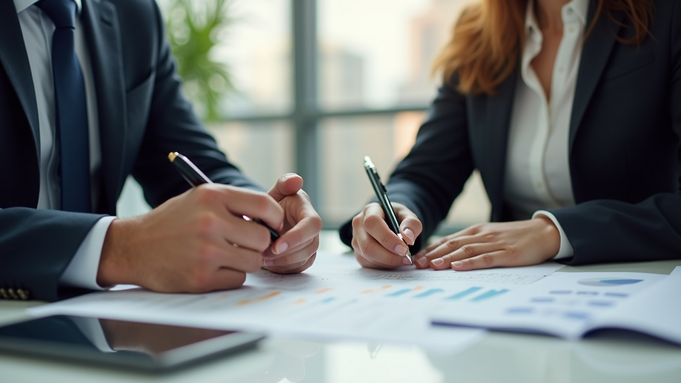 Close-up view of a financial consultant discussing plans with a client