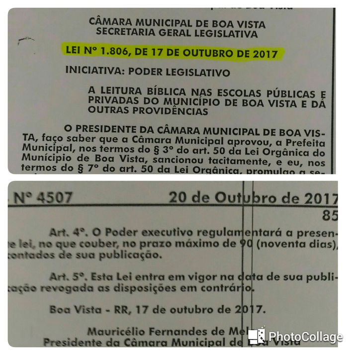 LEITURA DA BÍBLIA – Projeto de Lei é publicado no Diário do Município de Boa Vista