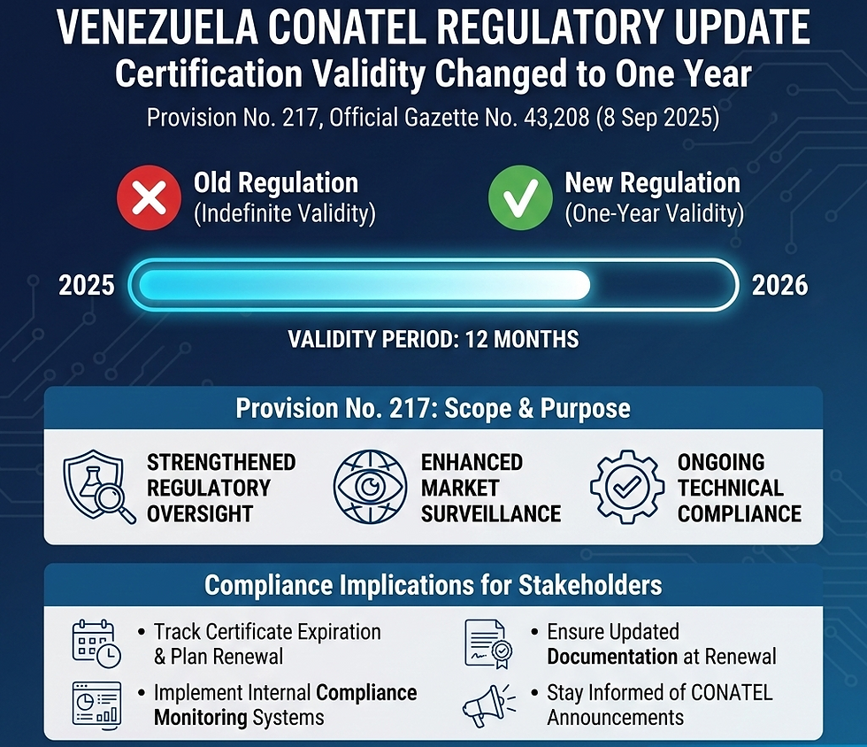 Venezuela CONATEL certification now requires annual renewal under Provision No. 217, replacing the previous indefinite validity system.