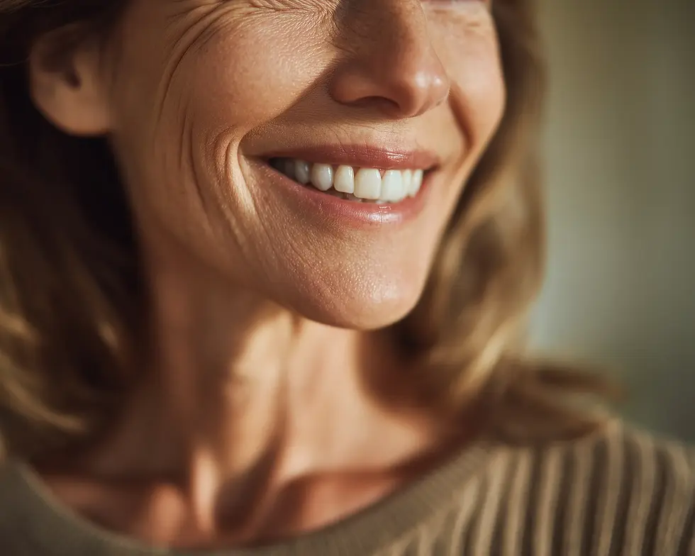 Smiling older woman after a comfortable at-home dental hygiene visit in Arva