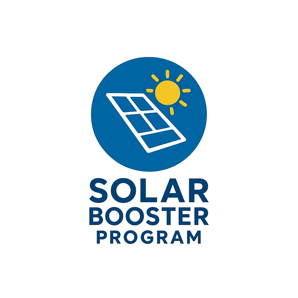 Logo Solar Booster Programa sa simbolom solarnog panela i sunca