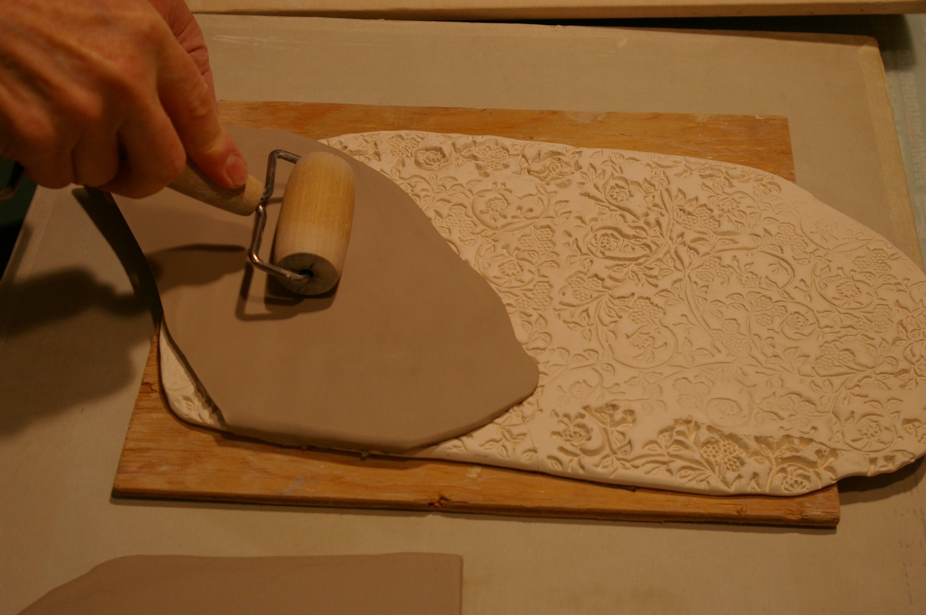 roll over a textured fired clay slab