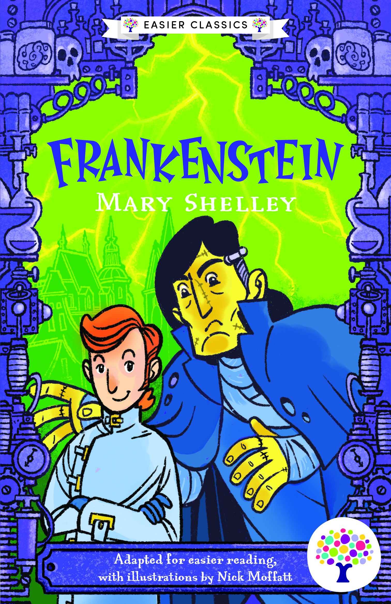 Front cover of Frankenstein: Accessible Easier Edition by Mary Shelley, illustrated by Nick Moffatt