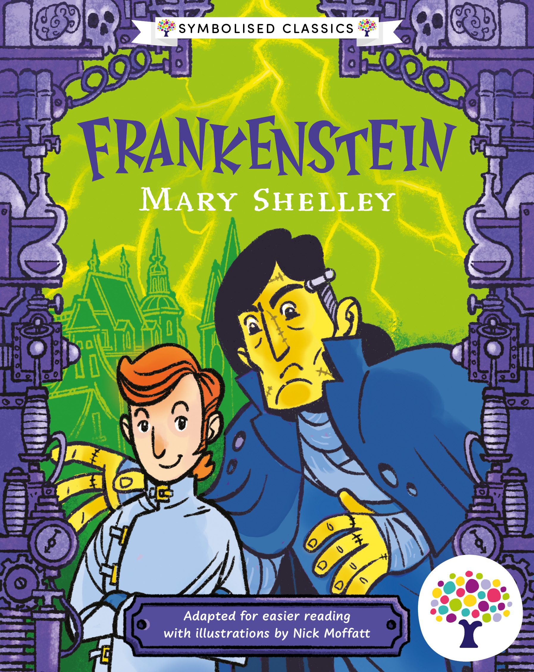 Front cover of Frankenstein: Accessible Symbolised Edition by Mary Shelley, illustrated by Nick Moffatt