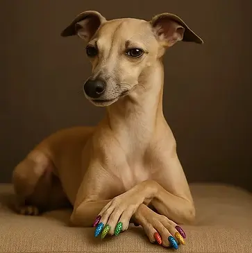 Dog with rainbow colored nails