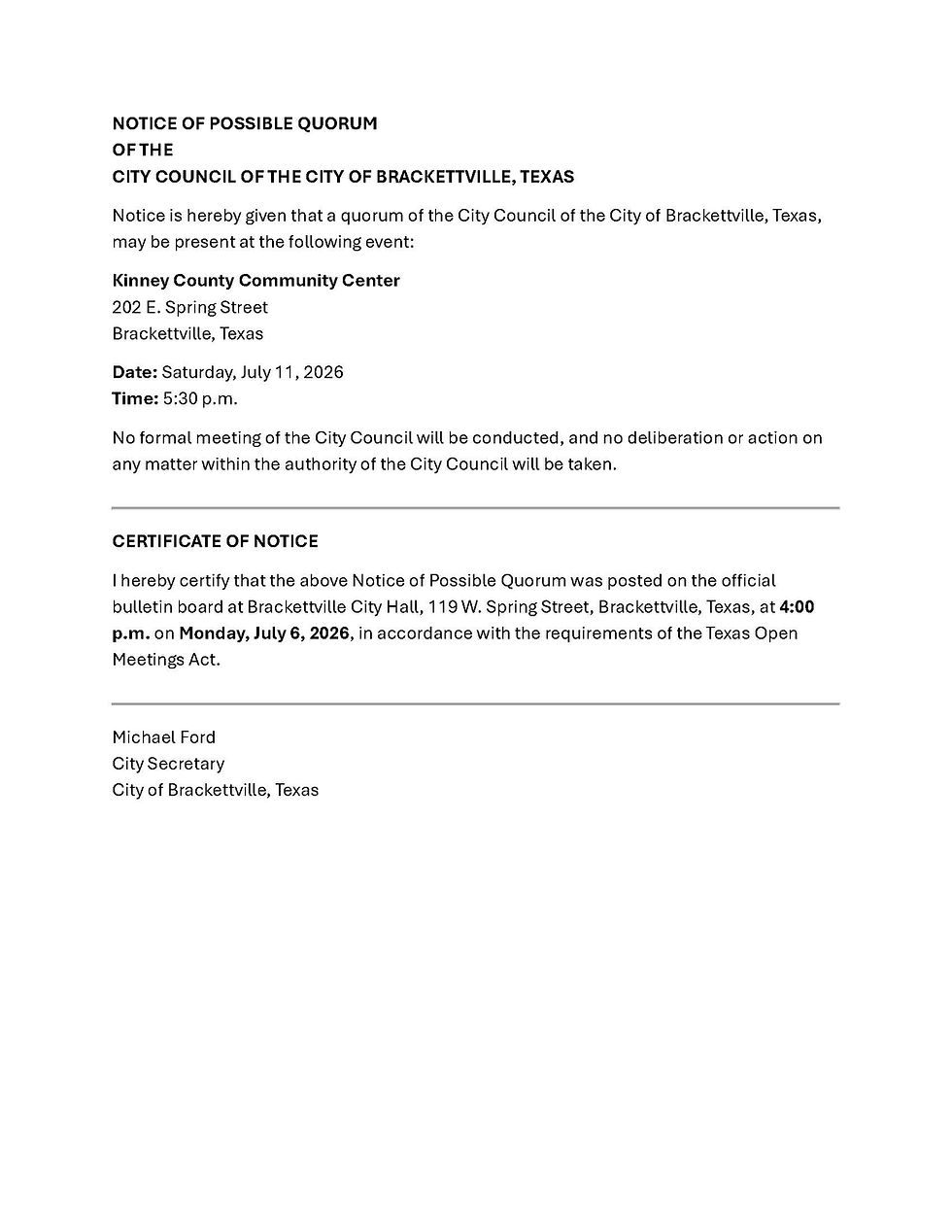 Possible Quorum Notice.