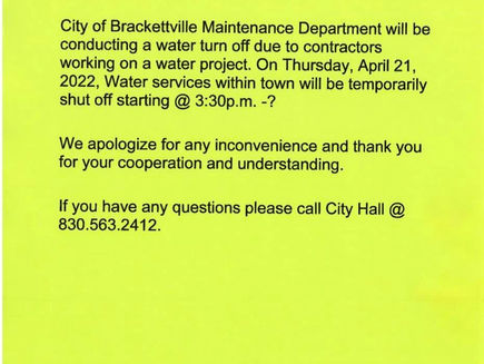 Temporary water shut off April 21, 2022