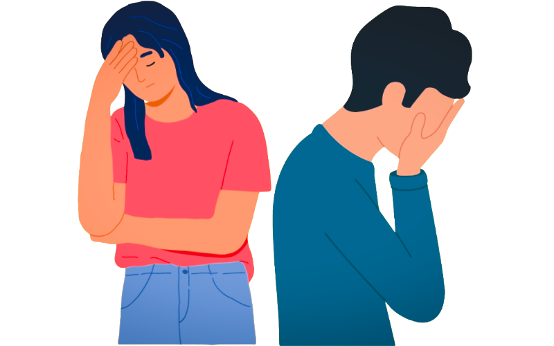 Stressed parents holding their heads in frustration