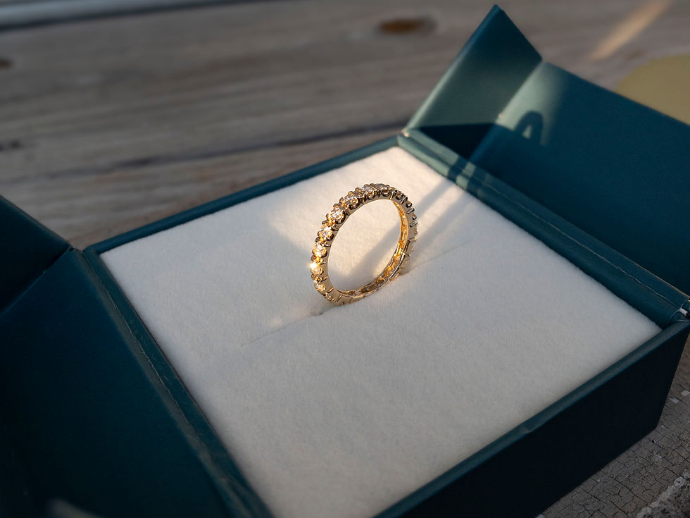gold and diamond eternity band in box