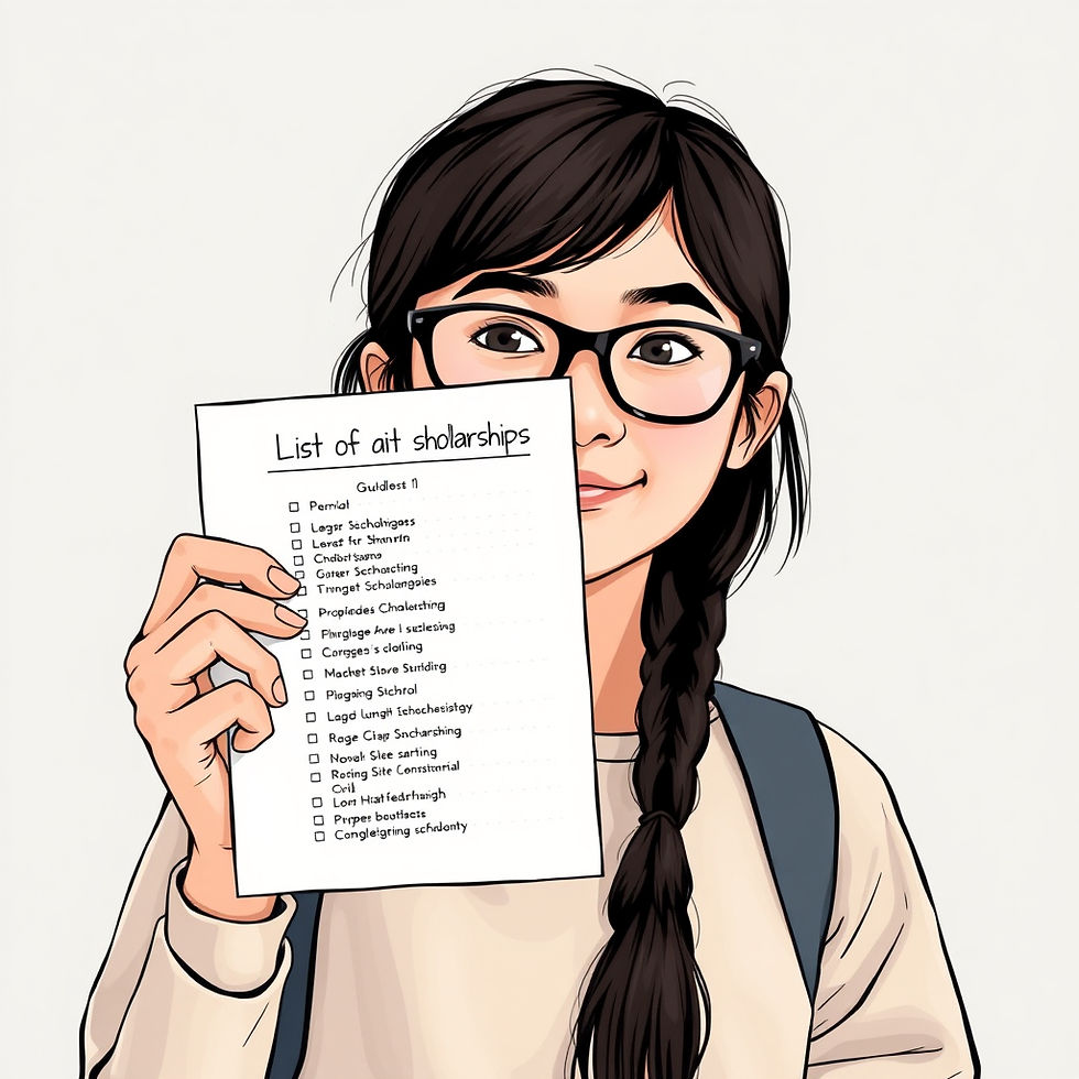 A student proudly displays a list of available scholarships, symbolizing hope and opportunity for further education.