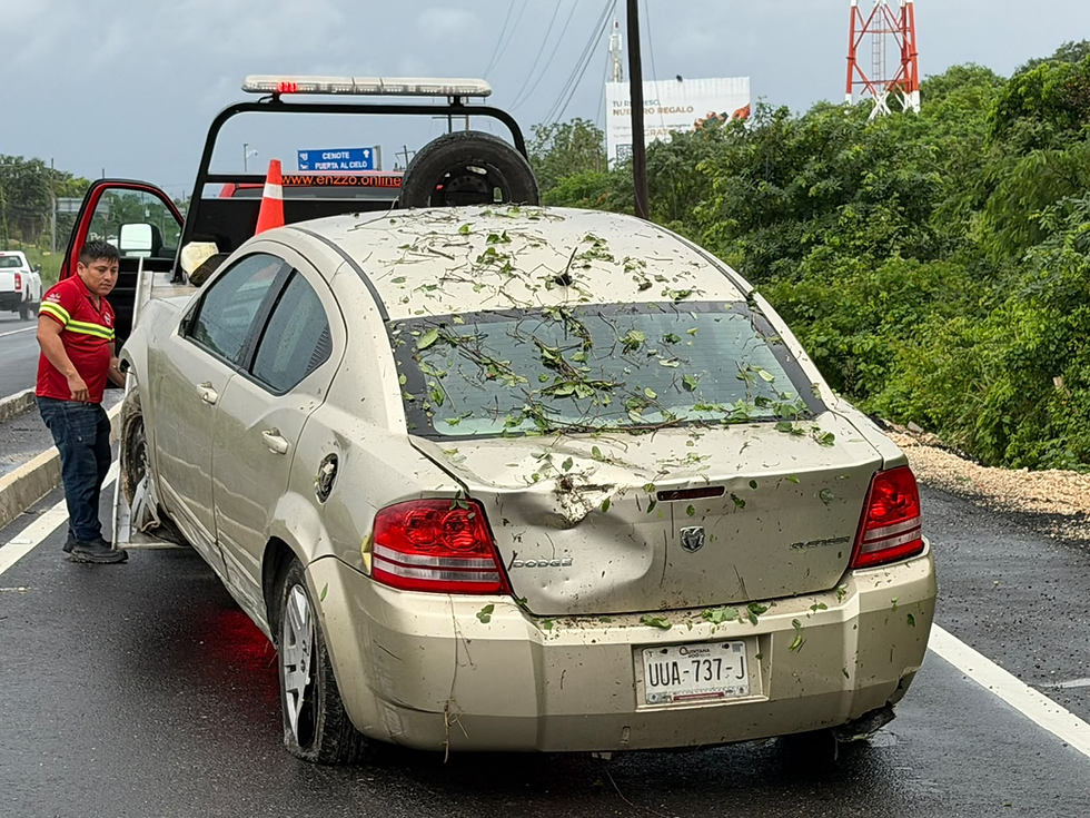 ¡SE LE ACABÓ LA CARRETERA! Dodge Avenger termina internado entre la maleza en Paamul sobre la 307