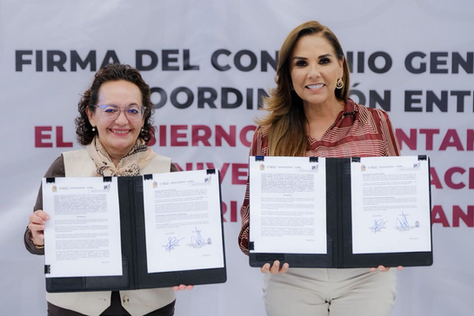 Firman Mara Lezama y Xóchitl Herrera convenio para crear la Universidad Rosario Castellanos en Playa del Carmen y Chetumal