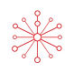 minimal line icon of connected nodes, red outline, flat vector, TRANSPARENT PNG, WHITE OR 