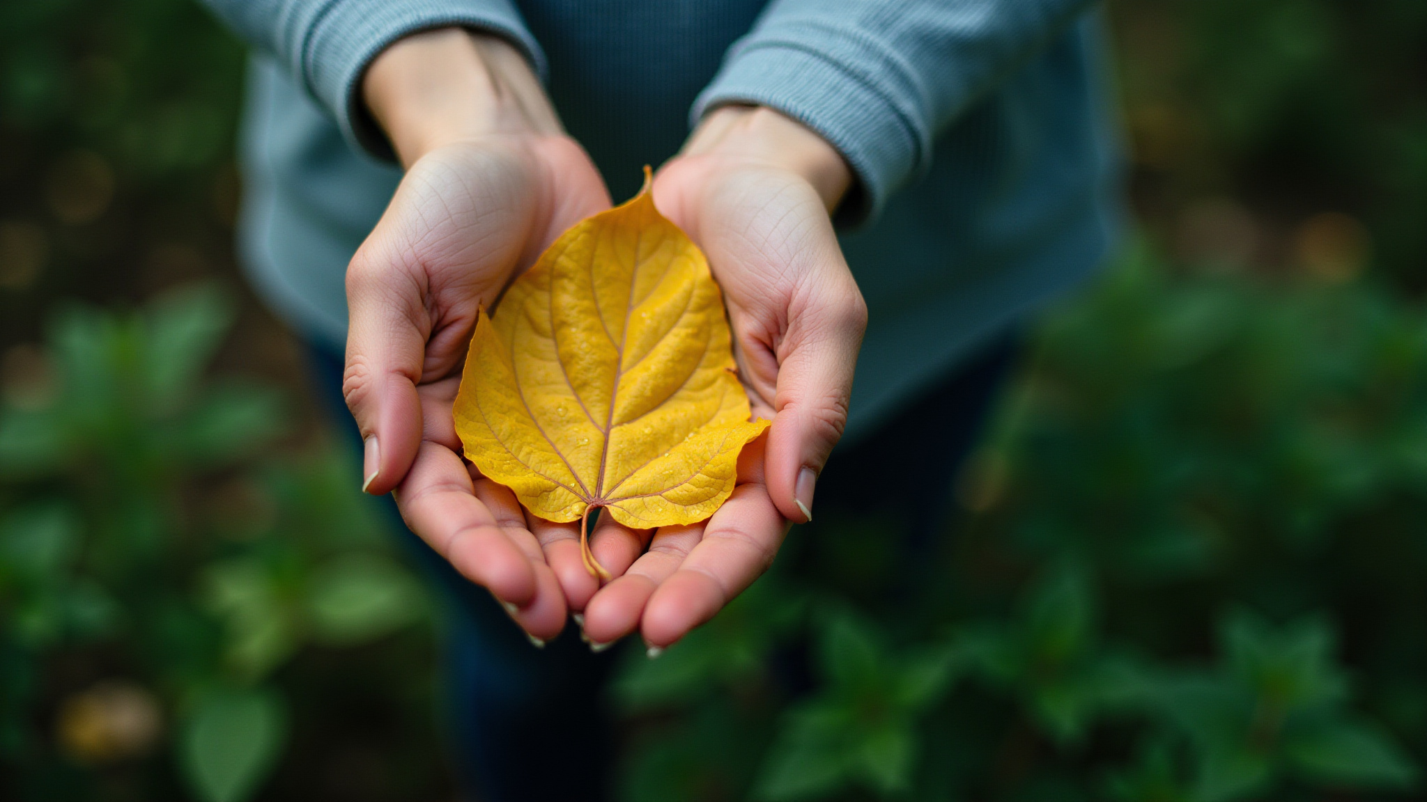 hands holding a leaf