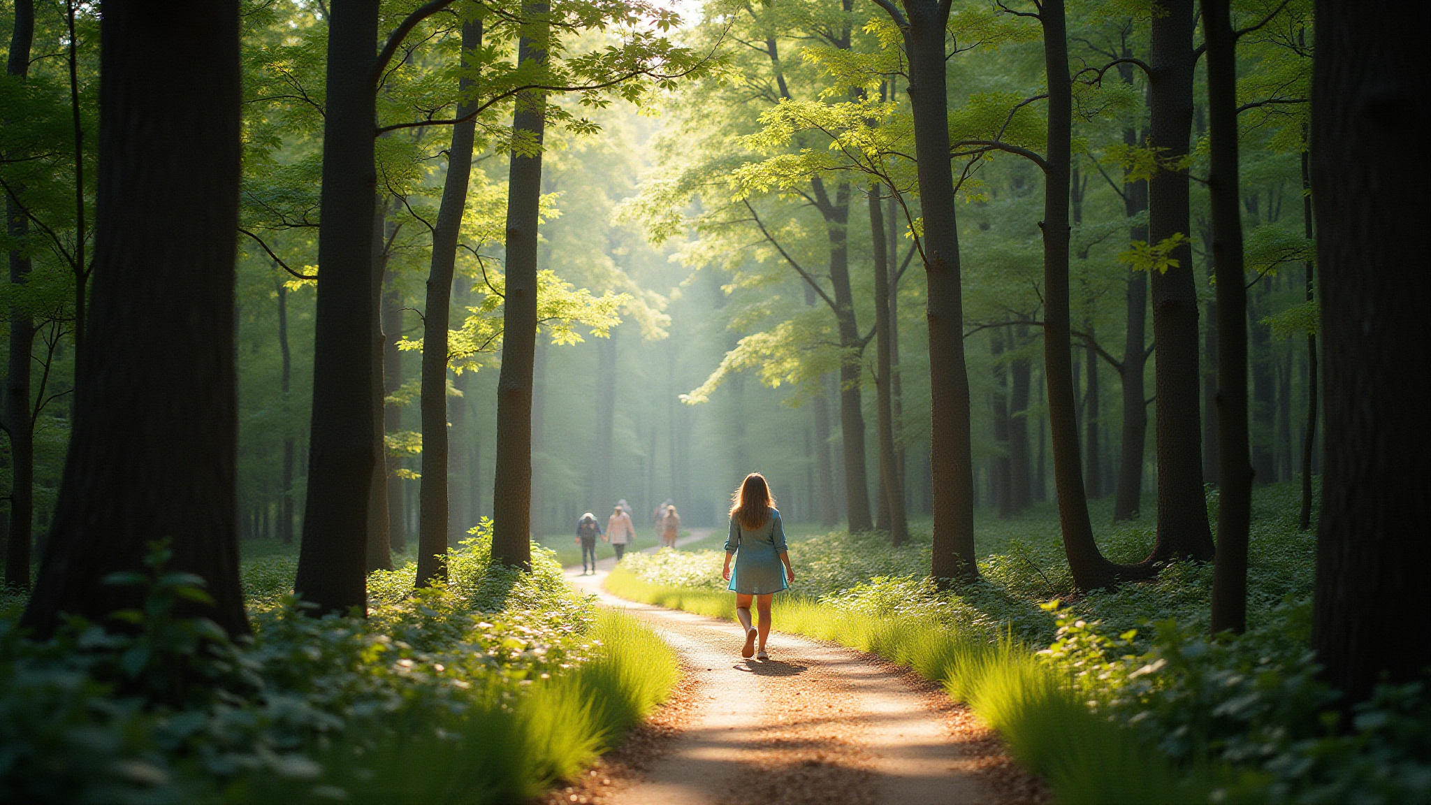person walking on path in forest