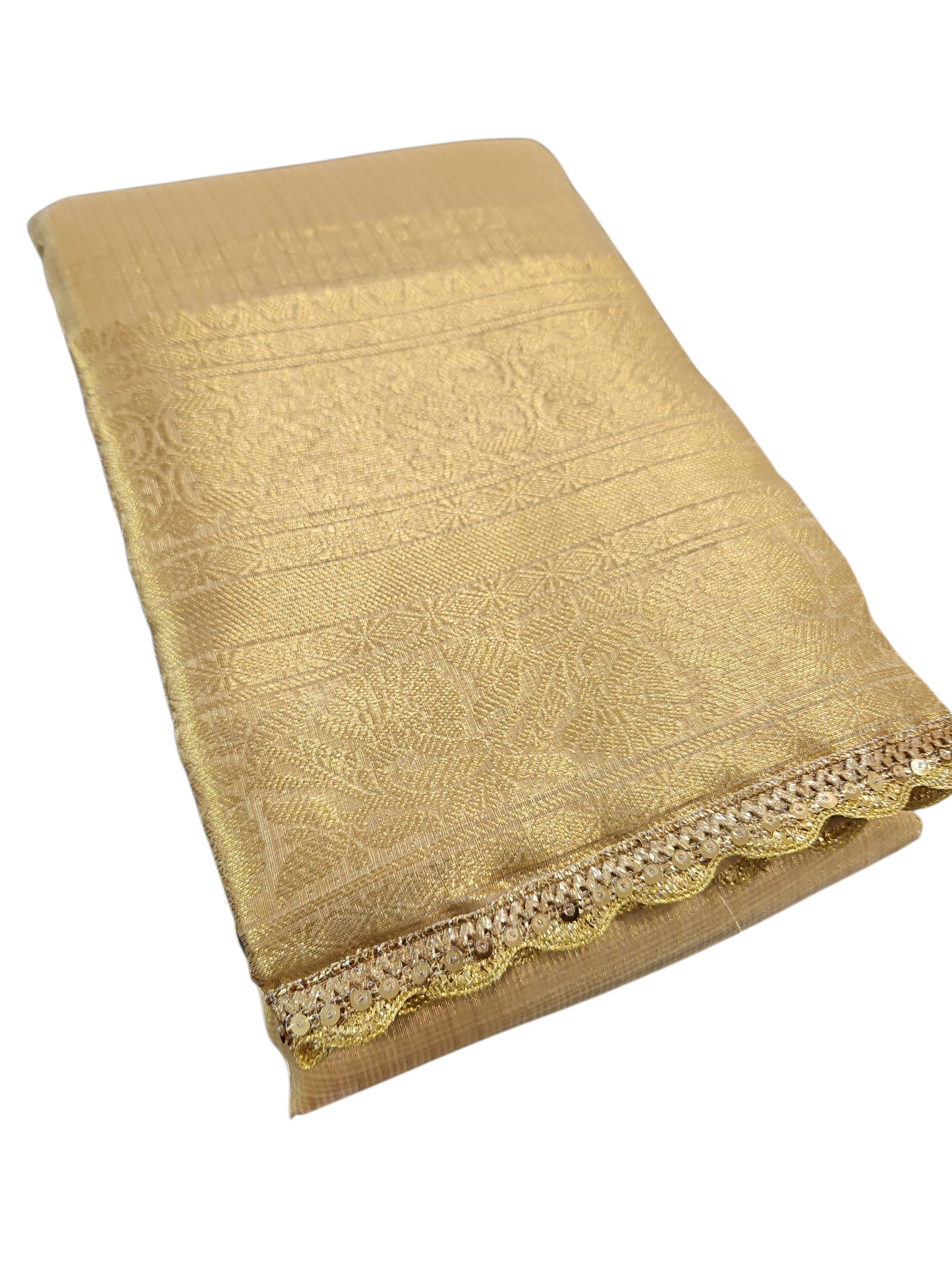 Luxury Banarasi Tissue Saree in Gold with Zari Work – Elegant Party Wear