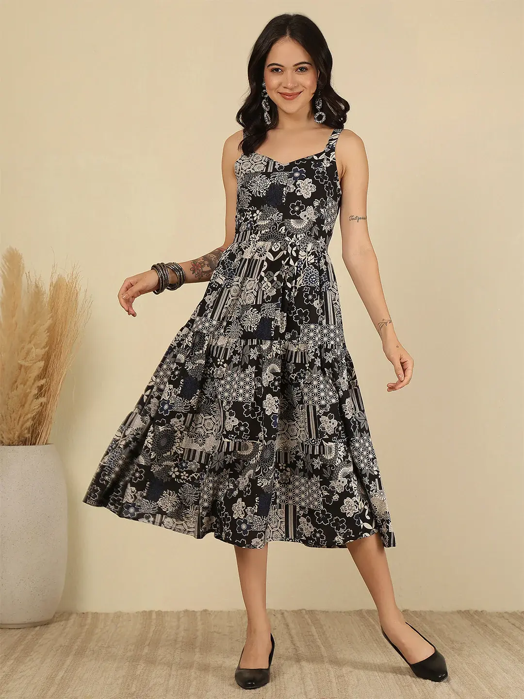 Black Printed Dress for Women