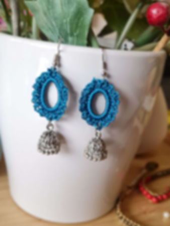 Blue crocheted jumkha dangle earrings 
